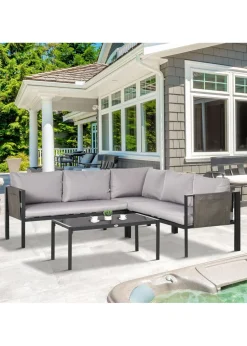 Outsunny 4 Piece Garden Furniture Set w/ Breathable Mesh Pocket, Light Grey