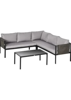 Outsunny 4 Piece Garden Furniture Set w/ Breathable Mesh Pocket, Light Grey