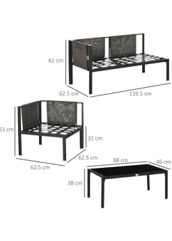 Outsunny 4 Piece Garden Furniture Set w/ Breathable Mesh Pocket, Light Grey