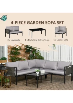 Outsunny 4 Piece Garden Furniture Set w/ Breathable Mesh Pocket, Light Grey