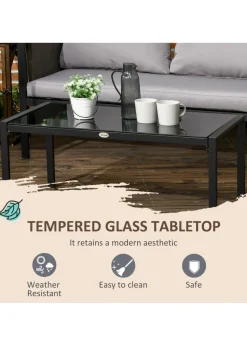Outsunny 4 Piece Garden Sofa Set w/ Tempered Glass Coffee Table Padded Cushions