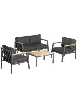 Outsunny 4 Piece Outdoor Conversation Furniture Set with Coffee Table & Cushions