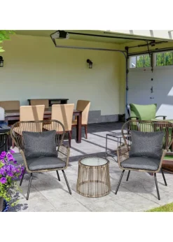 Outsunny 3 Piece Rattan Garden Furniture Set with Cushions