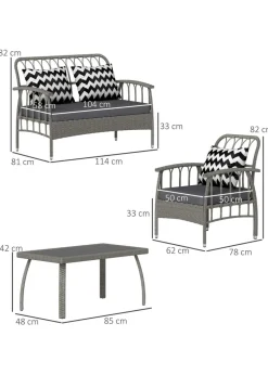 Outsunny 4 Piece Rattan Garden Furniture Set with Adjustable Back Grey
