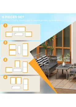 Outsunny 4 Piece Rattan Garden Furniture Set with Adjustable Back Grey