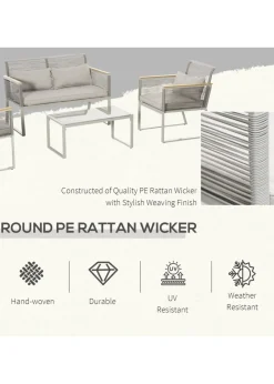 Outsunny 4 Piece Rope Rattan Effect Outdoor Furniture Set