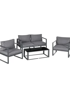 Outsunny 4 Pieces Garden Sectional Sofa Table Furniture Set Aluminium w/ Cushion