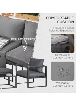 Outsunny 4 Pieces Garden Sectional Sofa Table Furniture Set Aluminium w/ Cushion