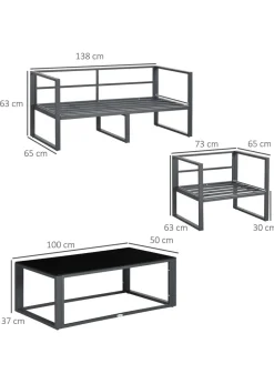 Outsunny 4 Pieces Garden Sectional Sofa Table Furniture Set Aluminium w/ Cushion