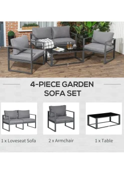 Outsunny 4 Pieces Garden Sectional Sofa Table Furniture Set Aluminium w/ Cushion