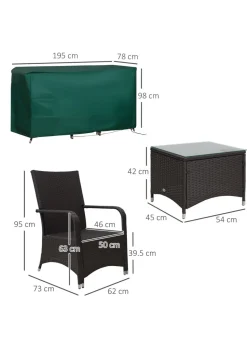 Outsunny 3 Pieces Outdoor Rattan Bistro Set PE