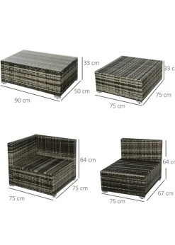 Outsunny 5 Pieces PE Rattan Garden Furniture Set with Cushions, Outdoor Corner Sofa