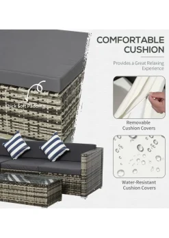 Outsunny 5 Pieces PE Rattan Garden Furniture Set with Cushions, Outdoor Corner Sofa