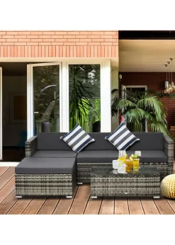 Outsunny 5 Pieces PE Rattan Garden Furniture Set with Cushions, Outdoor Corner Sofa