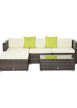 Outsunny 5 Pieces PE Rattan Garden Furniture Set with Cushions, Outdoor Corner Sofa