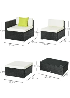 Outsunny 5 Pieces PE Rattan Garden Furniture Set with Cushions, Outdoor Corner Sofa