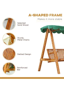 Outsunny 3 Seater Wooden Garden Canopy Swing Chair Hammock Bench