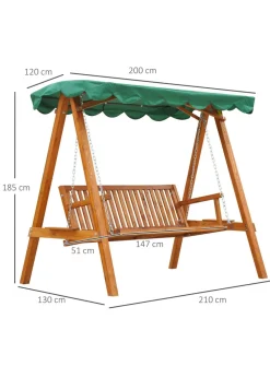 Outsunny 3 Seater Wooden Garden Canopy Swing Chair Hammock Bench