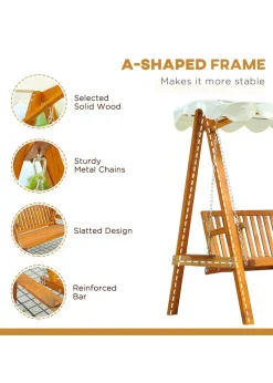 Outsunny 2 Seater Wooden Garden Canopy Swing Chair Hammock Bench