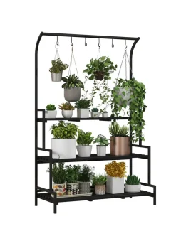 Outsunny 3 Tiered Plant Rack Stand with Hanging Hooks
