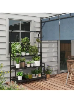 Outsunny 3 Tiered Plant Rack Stand with Hanging Hooks