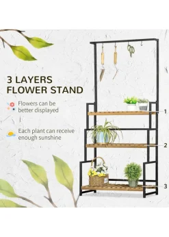 Outsunny 3 Tiered Plant Stand Rack with Hanging Hooks for Indoor Outdoor