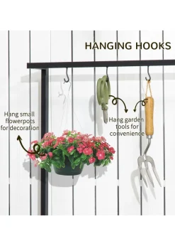 Outsunny 3 Tiered Plant Stand Rack with Hanging Hooks for Indoor Outdoor