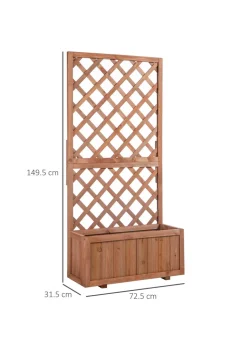 Outsunny 72.5 x 31.5 x 149.5 cm 45L Garden Wooden Pine Trough Planter with Topped Trellis