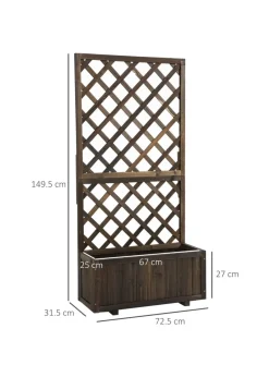 Outsunny 72.5 x 31.5 x 149.5 cm 45L Garden Wooden Pine Trough Planter with Topped Trellis