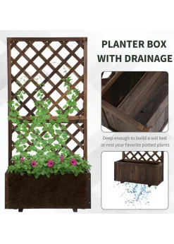 Outsunny 72.5 x 31.5 x 149.5 cm 45L Garden Wooden Pine Trough Planter with Topped Trellis
