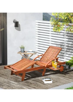 Outsunny Acacia Wood Garden Sun Lounger with Wheels (85cm x 70cm x 195cm)
