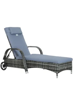 Outsunny Adjustable Wicker Rattan Sun Lounger (200cm x 73cm x 30-103cm)