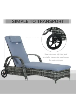 Outsunny Adjustable Wicker Rattan Sun Lounger (200cm x 73cm x 30-103cm)