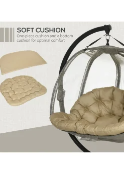 Outsunny Brown Double Hanging Egg Chair Swing Hammock with Cushion