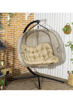 Outsunny Brown Double Hanging Egg Chair Swing Hammock with Cushion