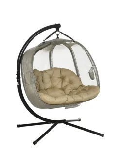 Outsunny Brown Double Hanging Egg Chair Swing Hammock with Cushion
