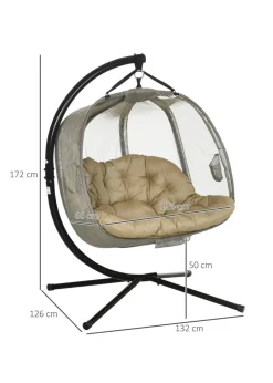 Outsunny Brown Double Hanging Egg Chair Swing Hammock with Cushion