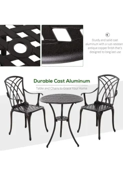 Outsunny Brown Garden Cast Aluminium Bistro Set 3 Pieces