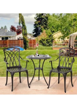 Outsunny Brown Garden Cast Aluminium Bistro Set 3 Pieces