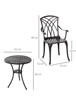Outsunny Brown Garden Cast Aluminium Bistro Set 3 Pieces