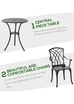 Outsunny Brown Garden Cast Aluminium Bistro Set 3 Pieces