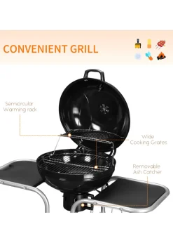 Outsunny Charcoal Trolley Barbecue Grill with Wheels (126cm x 52cm x 96cm)