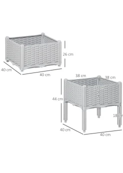 Outsunny 40cm x 40cm x 44cm Set of 2 26L Garden Raised Bed Elevated Patio Flower Plant Planter Box