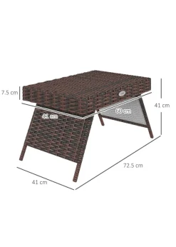 Outsunny Foldable Outdoor Coffee Table Steel Frame Rattan Side Table