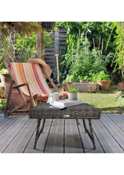 Outsunny Foldable Outdoor Coffee Table Steel Frame Rattan Side Table