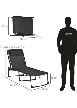 Outsunny Foldable Sun Lounger, Outdoor 4 Level Adjustable Backrest Reclining Chaise Chair