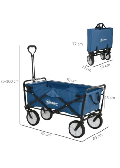 Outsunny Folding Outdoor Storage Trolley Cart Bag Telescopic Handle Brakes Navy Blue