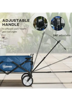 Outsunny Folding Outdoor Storage Trolley Cart Bag Telescopic Handle Brakes Navy Blue