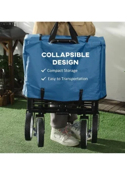 Outsunny Folding Outdoor Storage Trolley Cart Bag Telescopic Handle Brakes Navy Blue