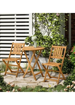 Outsunny Folding Patio Bistro 3 Dining Table with 2 Foldable Chairs Set